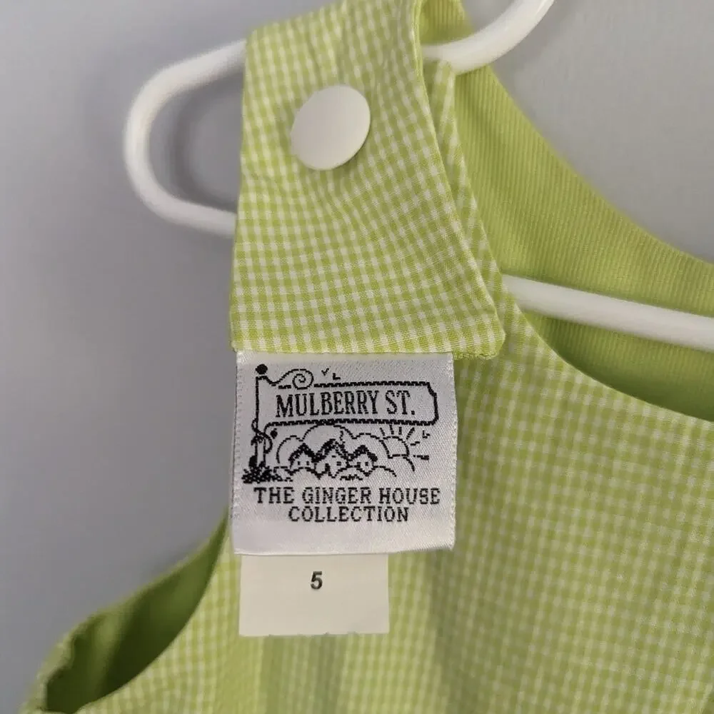 NEW Vintage Girl's 5 Mulberry Street Reversible Green Dress Floral Gingham FLAW